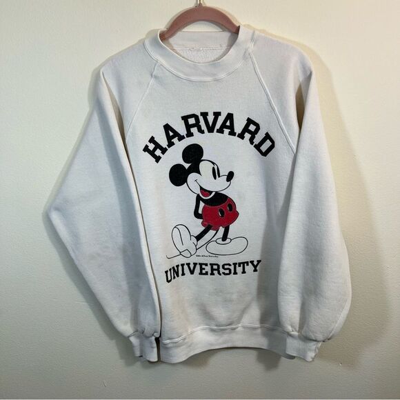 Vintage Disney Harvard University Mickey Mouse White Crewneck Sweatshirt - Picture 1 of 12
